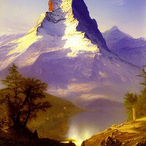 Prompt: Looking at the Matterhorn by Albert Bierstadt, high detail