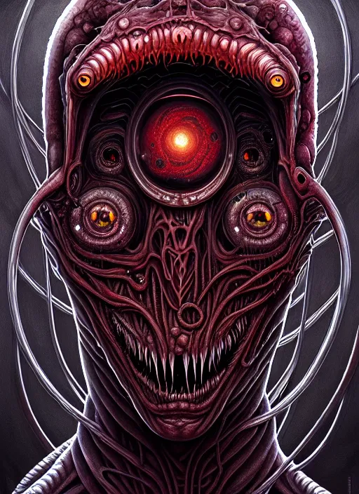 Image similar to symmetry!! portrait of gruesome alien, cosmic horror!! lovecraftian horror, intricate, horror!! highly detailed, digital painting, artstation, giger concept art, smooth, sharp focus, illustration, art by artgerm and greg rutkowski and junji ito, 8 k
