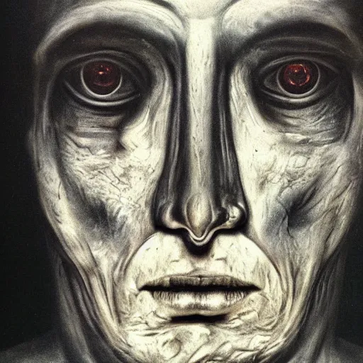 Image similar to portrait of a man’s face by giger