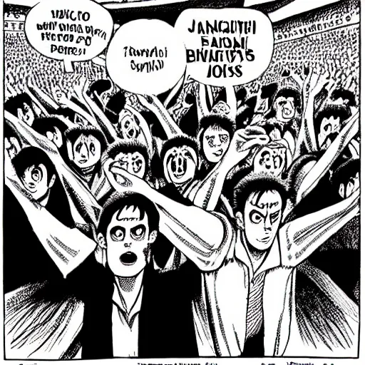 Image similar to drunk english football fans by junji ito