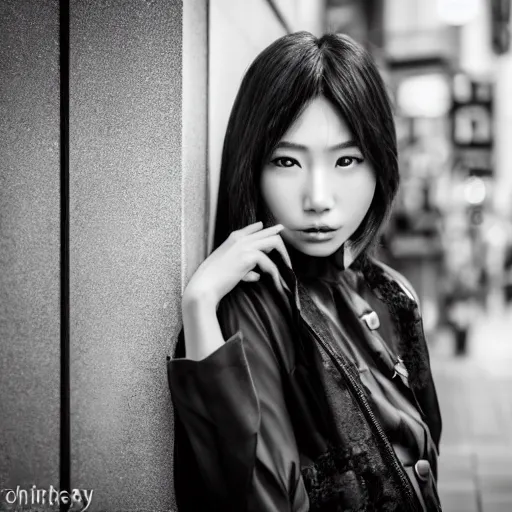 Prompt: beautiful asian female model on streets of tokyo, detailed face, futuristic fashion, portrait photography, sigma 5 0 mm lens