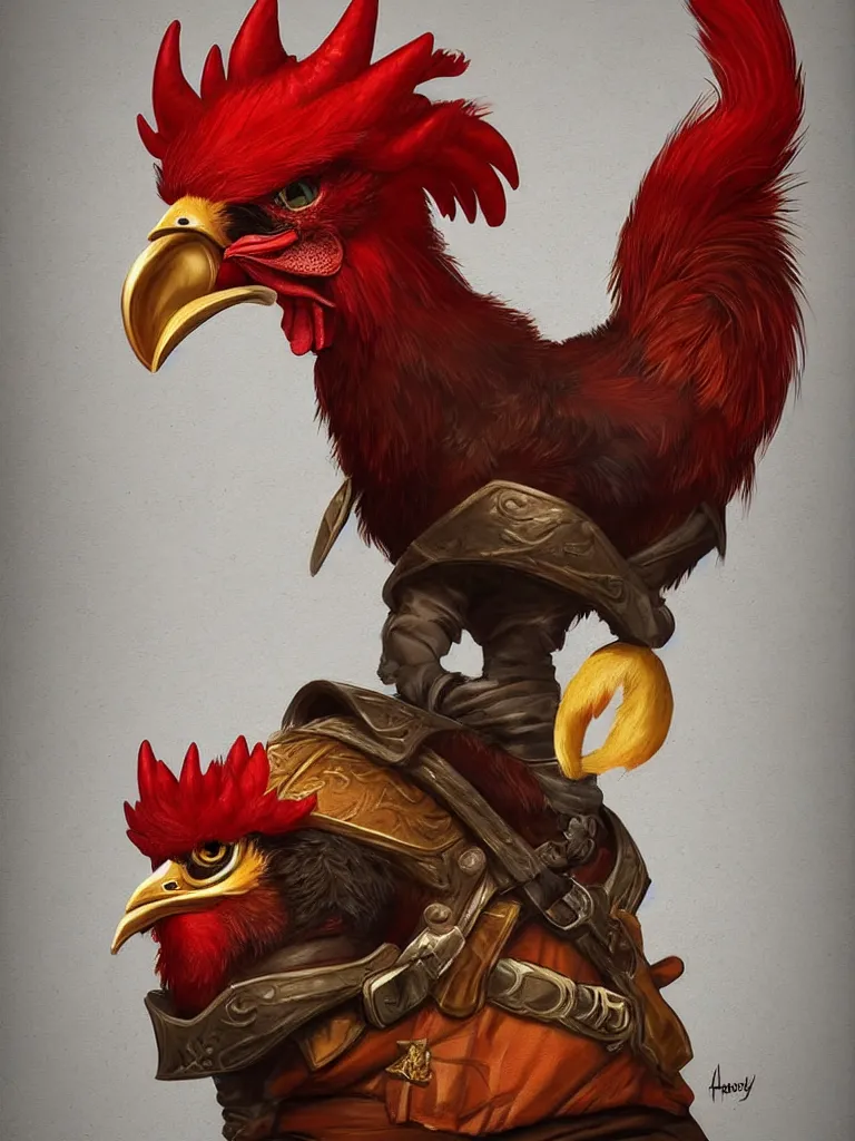 Image similar to portrait of an anthropomorphic rooster man dressed as a fantasy ranger by alex horely orlandelli, fantasy, artstation, d & d, smooth, illustration