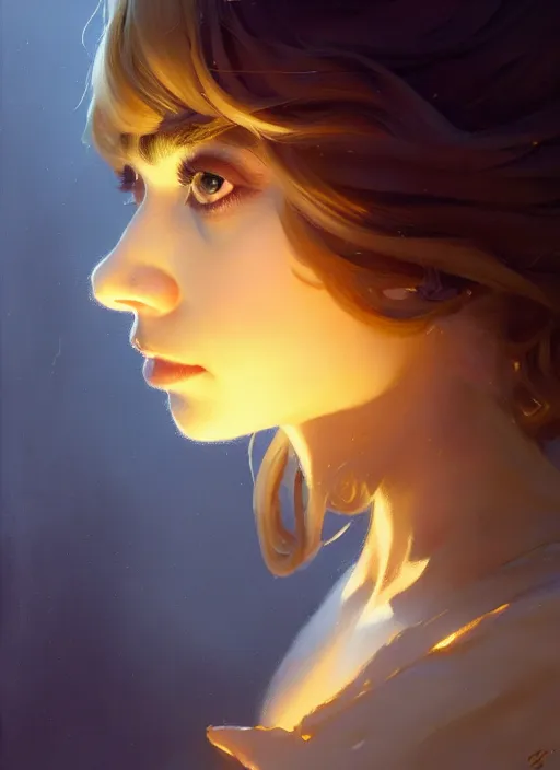 Image similar to side portrait, imogen poots, paladin, gloomhaven, organic painting, hard edges, luminescent, by greg manchess, huang guangjian, gil elvgren, sachin teng, greg rutkowski, jesper ejsing, rhads, ilya kuvshinov, cushart krenz