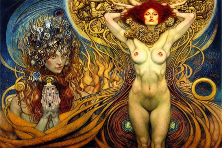 Image similar to Divine Chaos Engine by Karol Bak, Jean Delville, William Blake, Gustav Klimt, and Vincent Van Gogh, symbolist, visionary