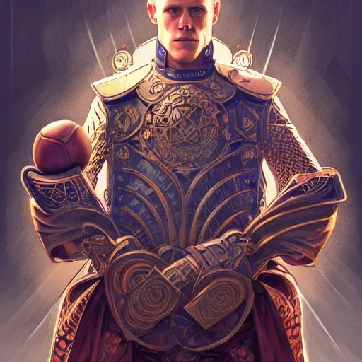 Image similar to Ter Stegen holding a bomb, goalkeeper, football pitch, D&D, fantasy, intricate, elegant, highly detailed, digital painting, artstation, concept art, matte, sharp focus, illustration, art by Artgerm and Greg Rutkowski and Alphonse Mucha