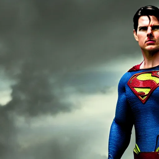 Prompt: Tom cruise as superman, movie still, high quality, HD, 4K