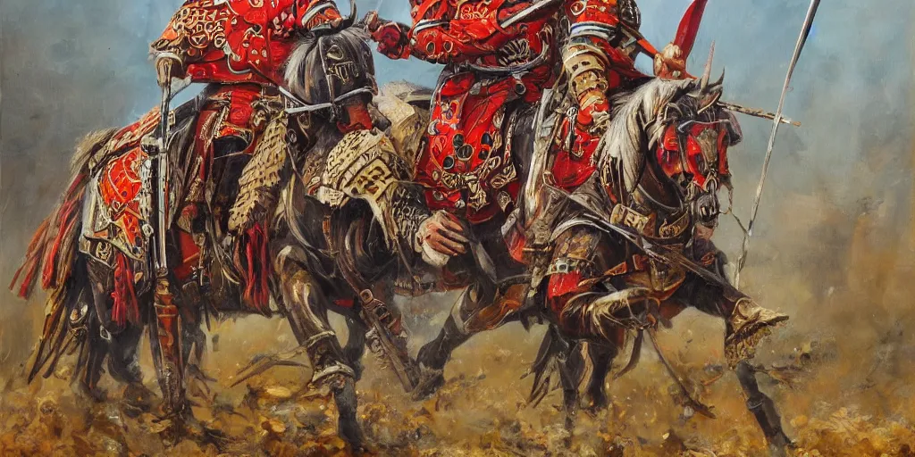 Image similar to painting of a balkan tatar knight, hyper detailed, oil on canvas