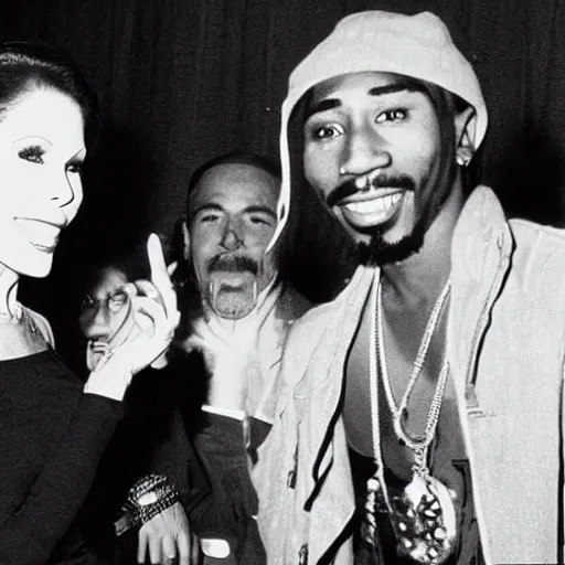 Prompt: a photo of 2 pac meeting mary tyler moore. they have a lot in common.