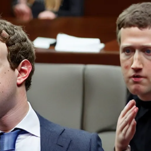 Prompt: mark zuckerberg demonstrating ar 1 4 on his trial testimony