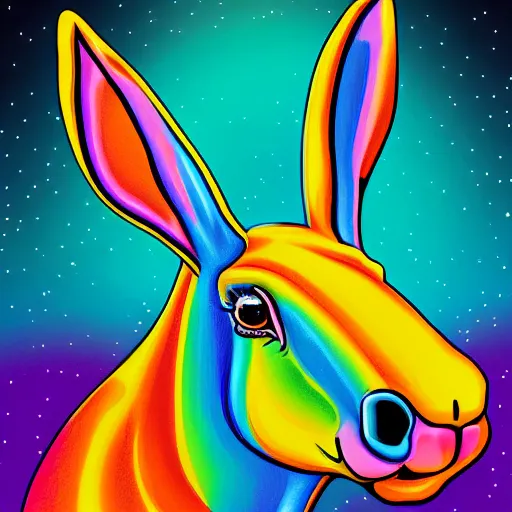 Prompt: a horse with the head of a rabbit and the body of a rabbit, illustration, whimsical, commercial art, pop art, Lisa Frank Style, 4k