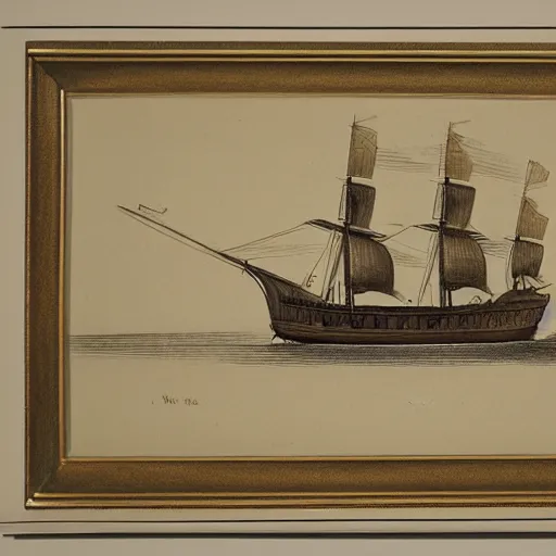 Prompt: drawing of a ship, 1 9 th century