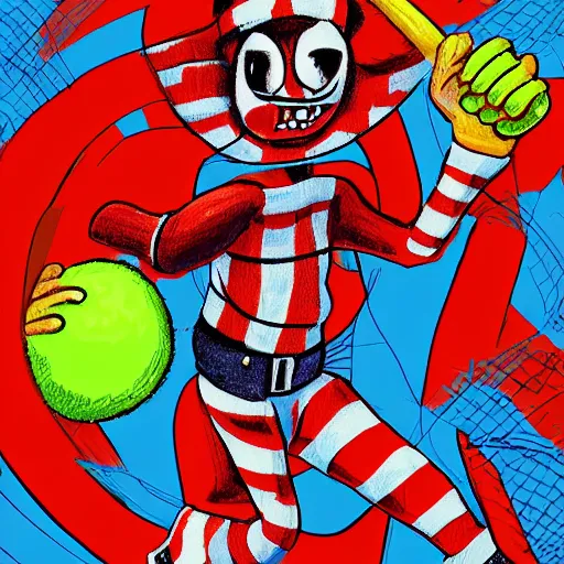 Image similar to a where waldo tennis ball monsters, colorful, digital art, fantasy, magic, chalk, trending on artstation, ultra detailed, professional illustration by basil gogos