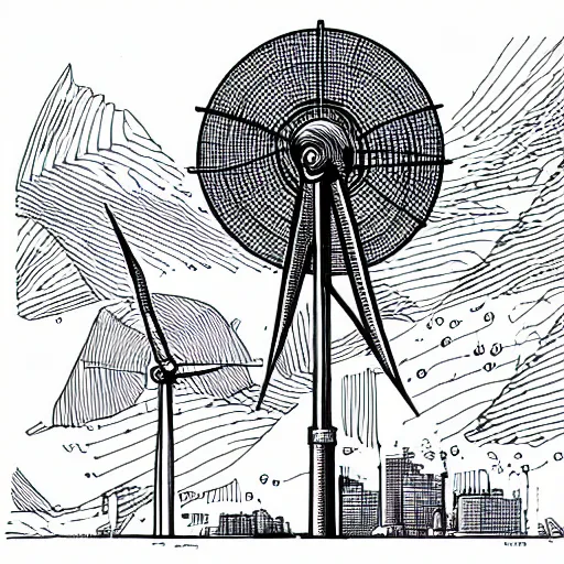 Image similar to Simplistic comic illustration of a wind turbine blueprint, black ball pen on white paper, by Josan Gonzalez and Geof Darrow