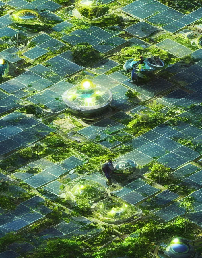 Image similar to solarpunk, green technology, optimist future by Asher Durand. green open fields, intricate artwork. by Tooth Wu, wlop, beeple, dan mumford. octane render, trending on artstation, greg rutkowski very coherent symmetrical artwork. cinematic, hyper realism, high detail, octane render, 8k, iridescent accents