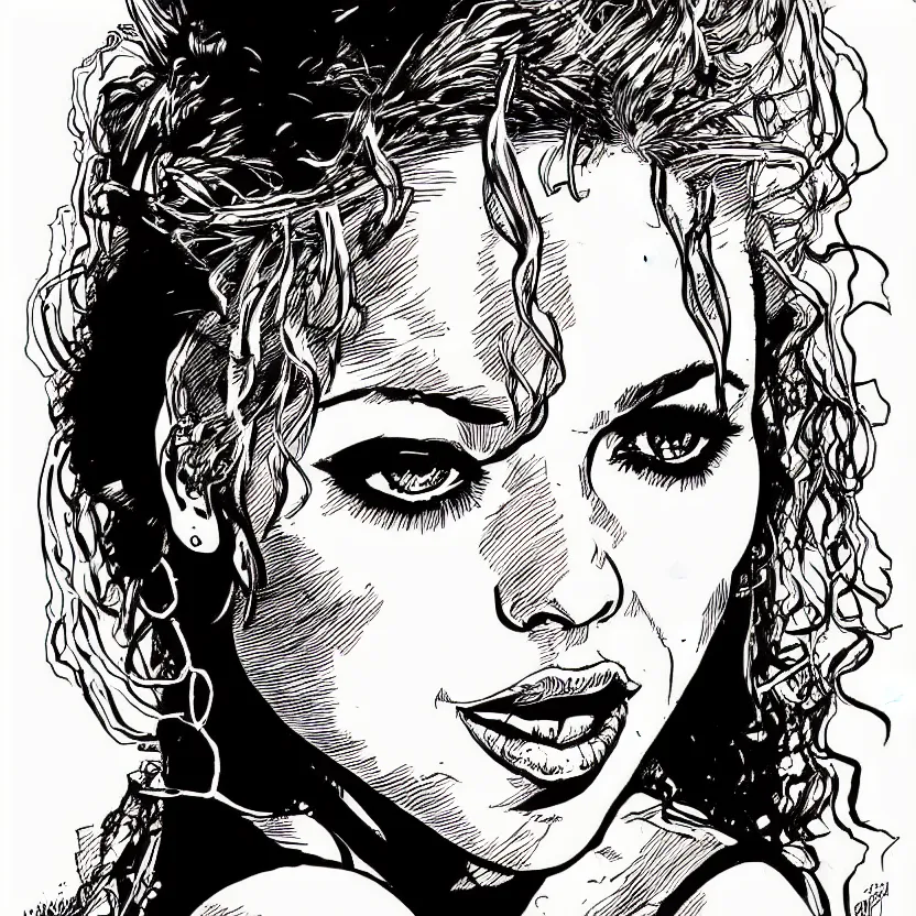 Image similar to portrait of shakira in the style of marc silvestri pen and ink drawing, high detail