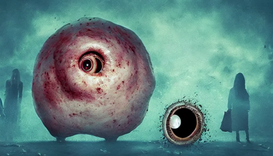 Prompt: Big budget horror movie about people being absorbed and digested by an eyeball blob monster.