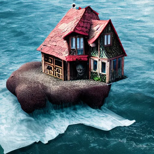 Prompt: a witches house on the ocean, epic scene, redshift render, cgi, hyper - detailed, photo - bash, 8 k post - production, masterpiece