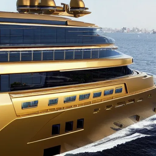 Image similar to wrinkled hunchbacked old butler polishing the side of a gold plated mega yacht