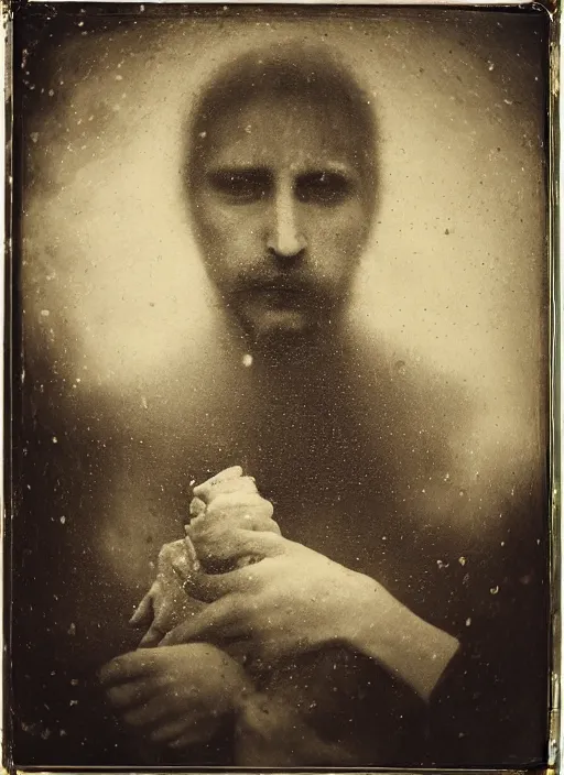 Image similar to old wetplate daguerreotype portrait of the birth of a napoleon, explosion of data fragments, fractal, intricate, elegant, highly detailed, parallax, leica, medium format, subsurface scattering, by jheronimus bosch and greg rutkowski and louis jacques mande daguerre