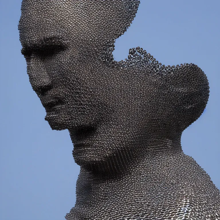 Prompt: enormous geometric accurate sculpture of tom cruise sticking out his tongue, beautiful symmetrical!! face accurate face detailed face realistic proportions, made of chain mail and plate armor on a pedestal by ron mueck and frank frazzetta, cinematic lighting shocking detail 8 k