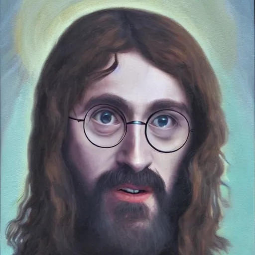 Prompt: Harry Potter as Jesus Christ, oil painting, high detail,