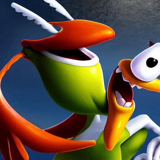 Image similar to hyper realistic render of rayman, white background