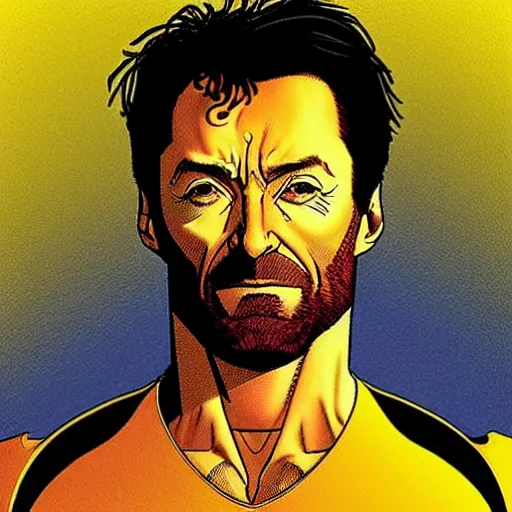 Image similar to “ hugh jackman retro minimalist portrait by jean giraud, moebius starwatcher comic, 8 k ”