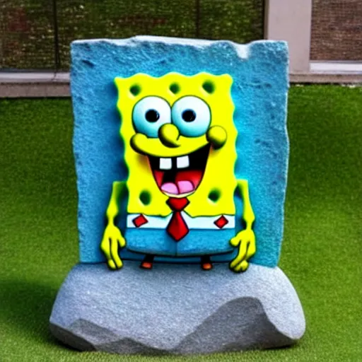 Prompt: spongebob squarepants, stone sculpture.