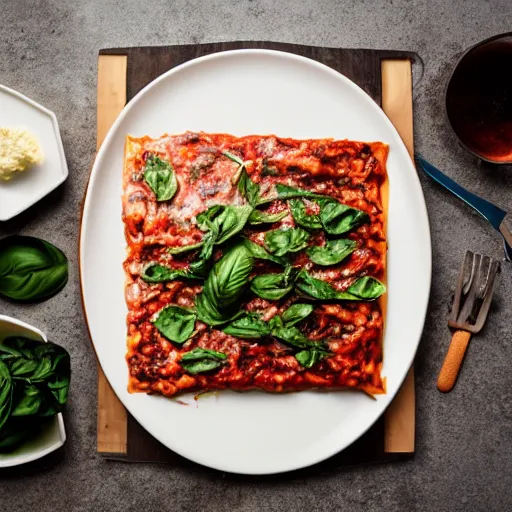 Prompt: studio photography of a platypus cooking a lasagna with three basil leaves over the lasagna