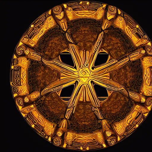 Image similar to intricate and detailed arcane symbol, circular, symmetrical, golden hues, artstation, 4 k