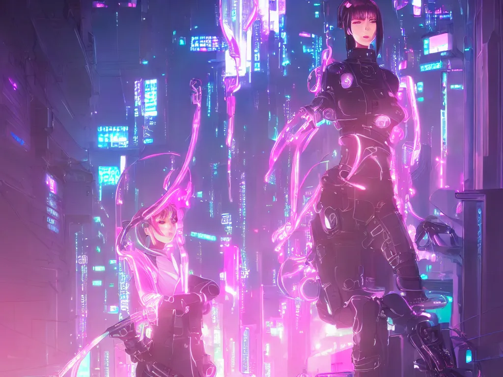 Prompt: portrait anime visual futuristic female cyber police, on cyberpunk neon light tokyo rooftop, ssci - fi and fantasy and pink mist, intricate and very beautiful, human structure, concept art, sharp focus, anime byrossdraws and liya nikorov and simon stalenhag and magali villeneuve and luxearte, frostine engine