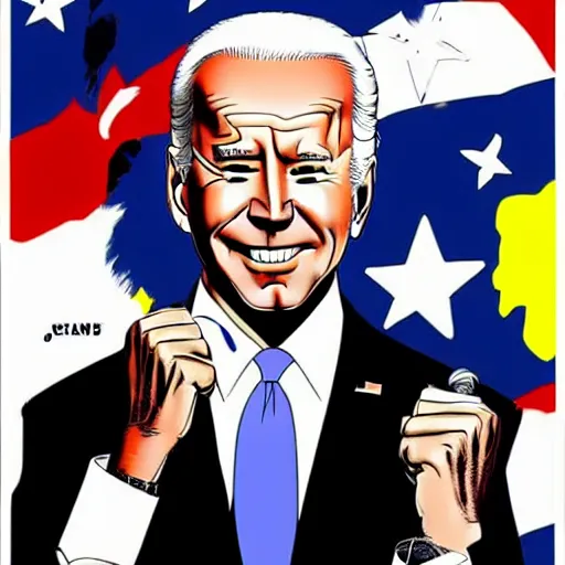 Image similar to Joe Biden in the style of JoJo's Bizarre Adventure