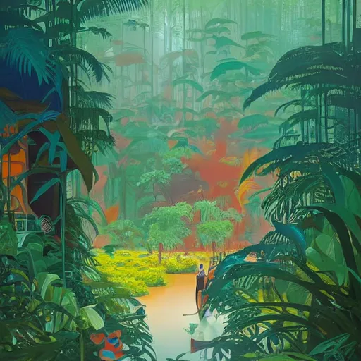 Image similar to painting of the jungle by victo ngai and malika favre, by rhads, makoto shinkai, madgwick, masterpiece, contest award winner