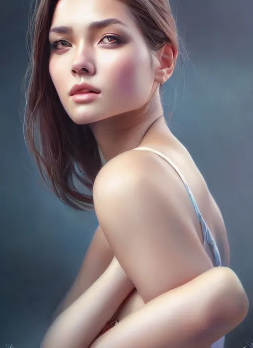 Image similar to photo of a gorgeous young woman in the style of stefan kostic, realistic, sharp focus, 8 k high definition, insanely detailed, intricate, elegant, art by stanley lau and artgerm