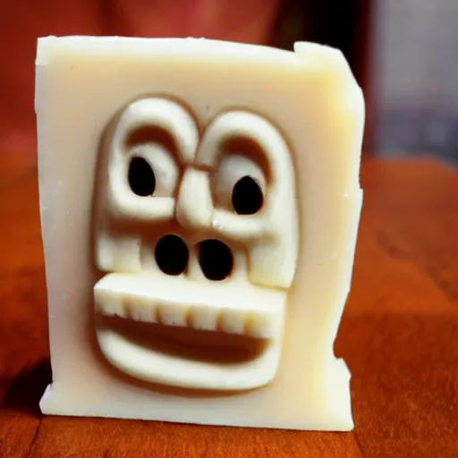 Image similar to the main character from spelunky carved out of a bar of soap