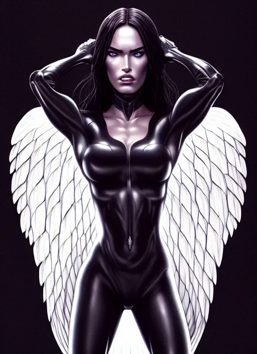 Prompt: symmetry!! gantz portrait of megan fox as an angel, unholy, intricate, highly detailed, dynamic lighting, digital art, digital painting, artstation, terence nielsen, sharp focus, illustration, art by artgerm and greg rutkowski and moebius, 8 k