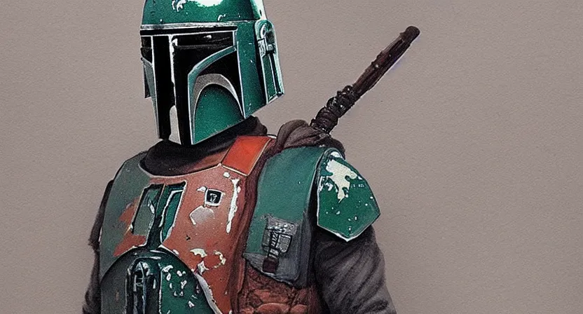 Prompt: Boba Fett in the style of Rembrandt, Sci Fi, award winning, detailed
