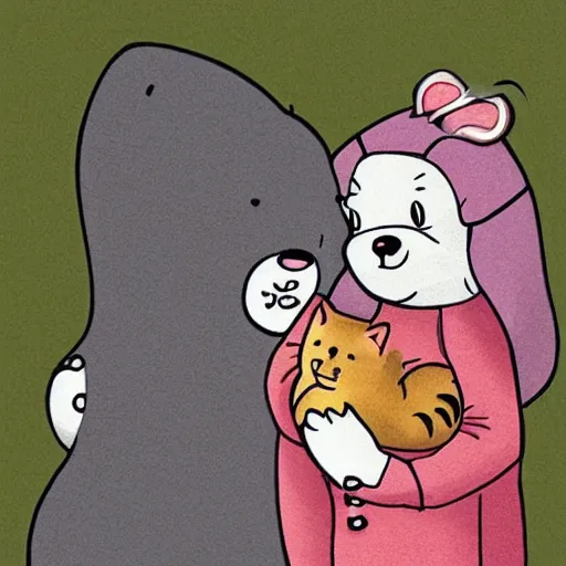 Image similar to cartoon bear in love with cat