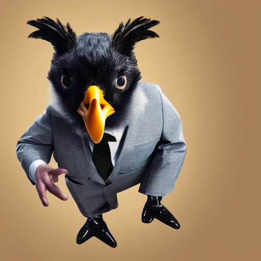 Image similar to a high quality photo of an antropomorphic chicken wearing a suit, 8k, digital art