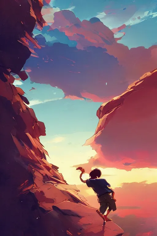 Image similar to a boy looking up into the sky seeing an anxious reflection of himself behance hd artstation by jesper ejsing, by rhads, makoto shinkai and lois van baarle, ilya kuvshinov, ossdraws, that looks like it is from borderlands and by feng zhu and loish and laurie greasley, victo ngai, andreas rocha