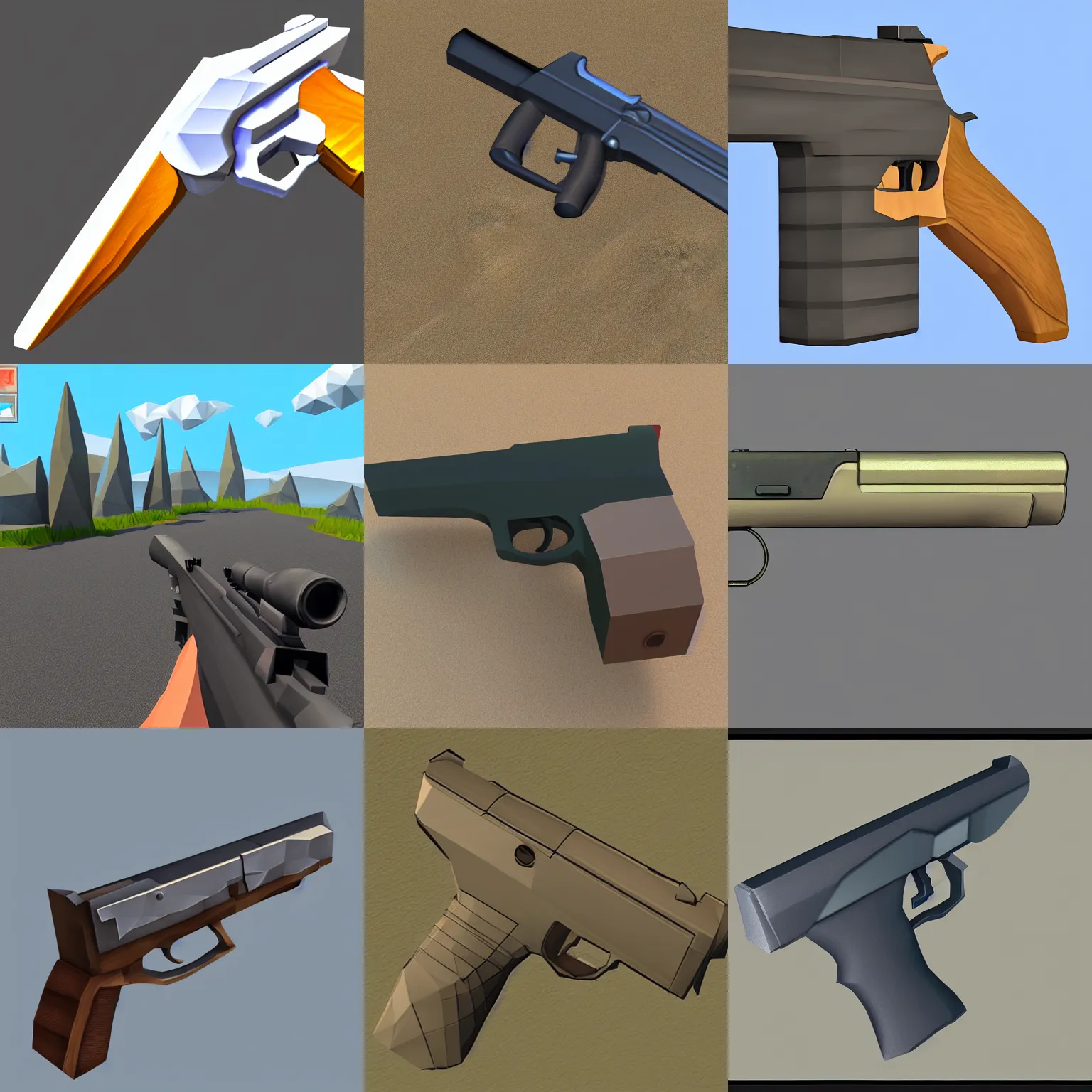 Prompt: low poly model of gun flat shading unity engine