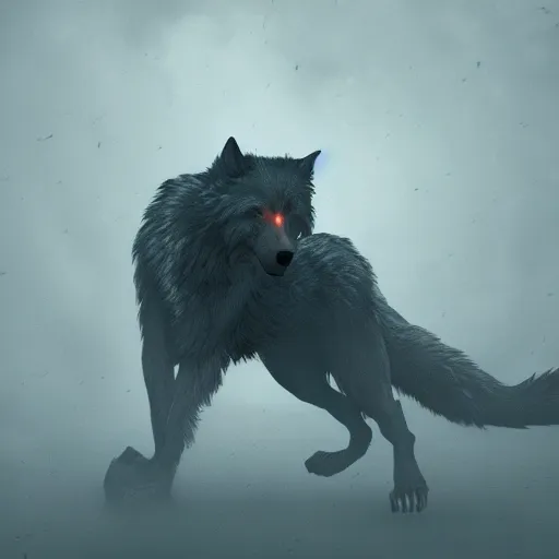 Prompt: Werewolf cinematic, detailed illustration, nature, fog, dark colors, unknown, confusing, 8k,