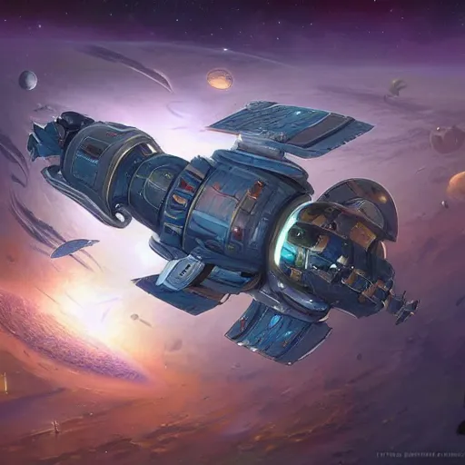 Image similar to Immense space ship in orbit above earth artwork by tyler edlin