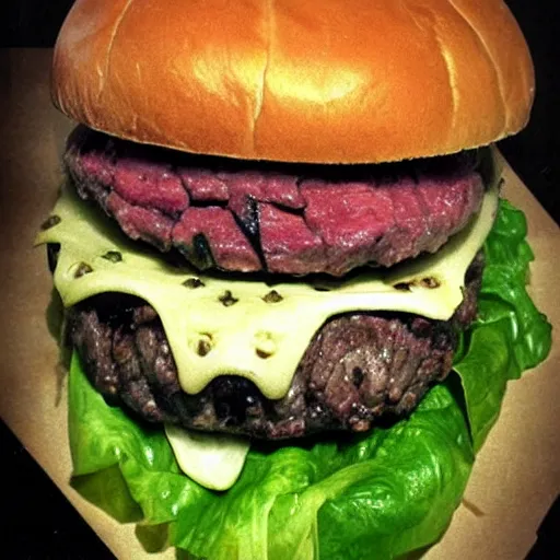 Prompt: juicy beef burger, by hr giger