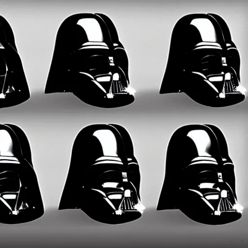 Prompt: Rejected Darth Vader helmet designs, product lighting