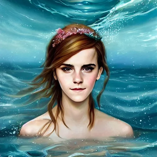 Prompt: emma watson as sea mermaid, artwork by charlie bowater,