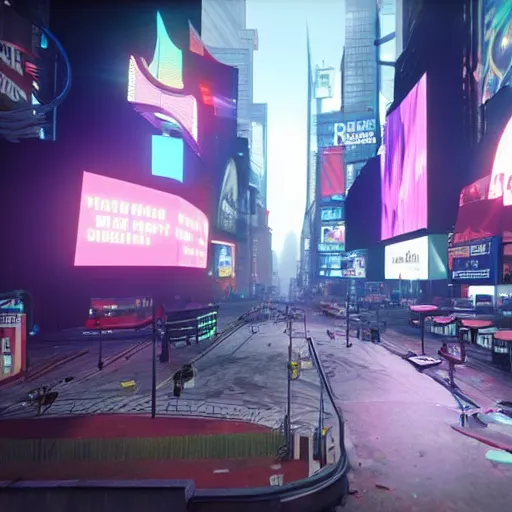 Prompt: still image of times square in the tower of destiny 2, destiny 2, unreal engine 5, screenshot