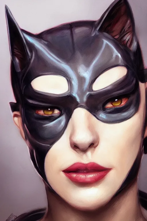 Image similar to portrait of Catwoman by Mandy Jurgens, trending on artstation