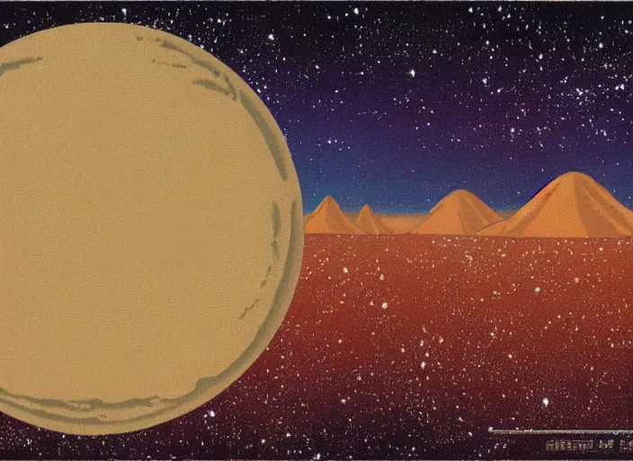 Image similar to 1 9 8 0 s science fiction anime background painting of a desert alien planet