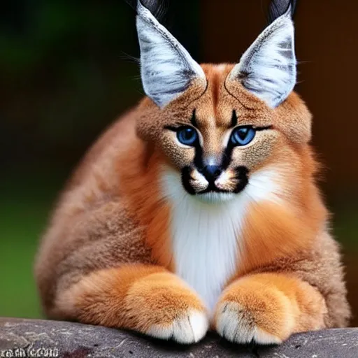 Image similar to cute fluffy caracal as a cat dressed in dress